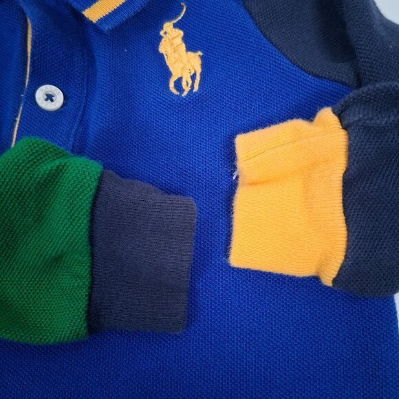 Ralph Lauren Polo Shirt Romper Outfit Baby 9M Rugby Blue Colorblock Preppy - Picture 12 of 16